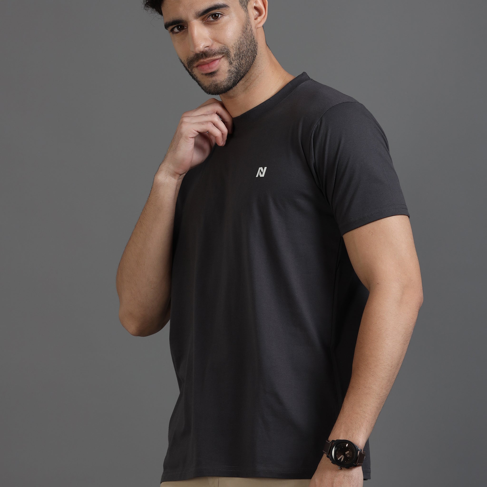 Charcoal Black Round neck T-Shirt